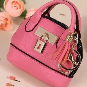 Cute Mini Faux Leather Coin Purse Keychain Small Zipper Bag Charm Hot Pink